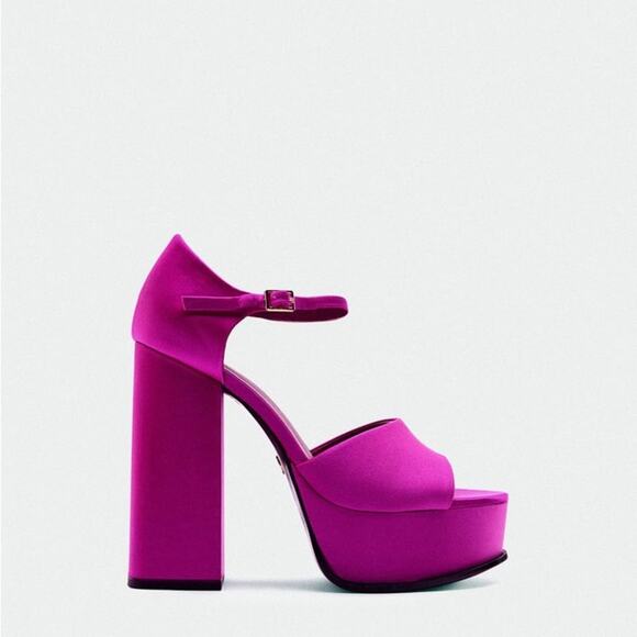 ZARA CHUNKY SATIN PLATFORM SANDALS FUCHSIA - Picture 1 of 5